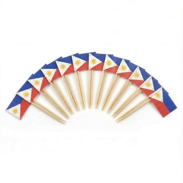 Imagem de 120 palhetas de coquetel com bandeira filipina - palitos de bambu de 6,5 cm (2,5 pol) com mini bandeiras - palhetas resistentes para decoração de alimentos e bebidas para festas, bares, catering e