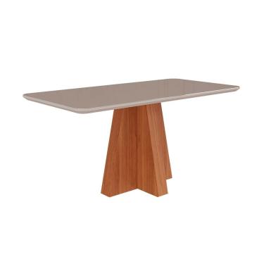Imagem de Mesa Multiuso Cozinha Cimol MaitÃª c/ Tampo Madeirado c/ Vidro Canto Curvo 160cm Cinamo...