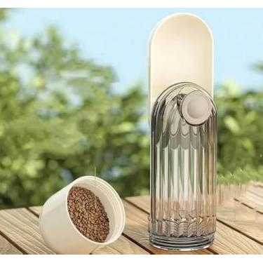 Imagem de Garrafa de Água Portátil 2 em 1 para Pets Bebedouro e Comedouro com Recipiente de Ração Antivazamento Ideal para Passeios Viagens Caminhadas ao Ar Livre com Cães e Gatos