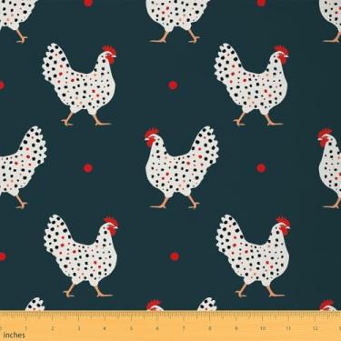 Imagem de Tecido colorido de frango da The Yard com desenho fofo de animais de fazenda, tecido decorativo para crianças, meninos, meninas, rústico, estilo casa de fazenda, tecido para estofamento DIY e detalhes