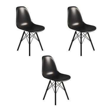 Imagem de Conjunto 3 Cadeiras Eames Tubo Ferro Preto Assento Preto