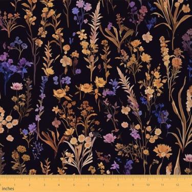 Imagem de jejeloiu Florals Fabric by The Yard Primavera Verão Tecido de estofamento natural para cadeiras flores jardim impermeável interior decoração exterior para projetos de artesanato de costura DIY preto