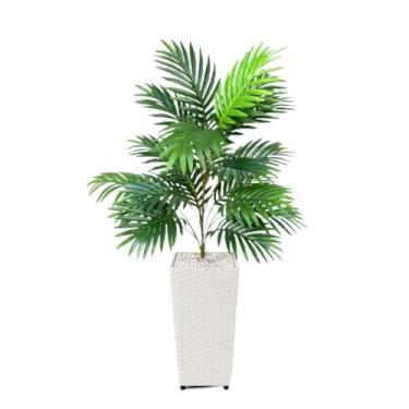 Imagem de Planta Artificial Palmeira Areca Toque Real com Vaso Decorativo, 1m Altura para Sala, Escritório e Varanda(Branco)