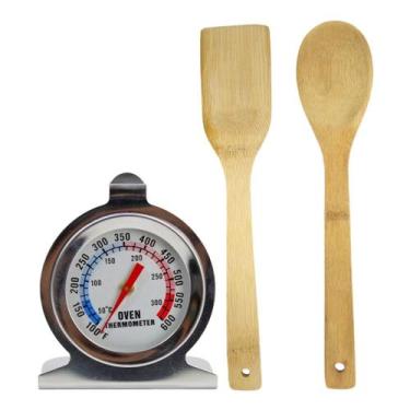 Imagem de Conjunto De Colheres De Bambu P/ Cozinha + Termômetro Forno - Idea