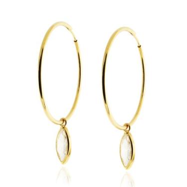 Imagem de Brinco Ouro 18k Argola G C/pingente Pedra Navete Zircônia M-1602 / PG-