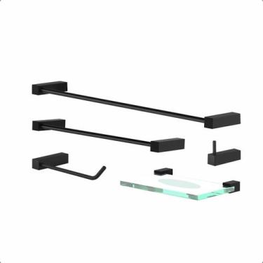 Imagem de Kit De Acessórios Para Banheiro Preto Fosco 5 Peças 2080 Troia - GREGO