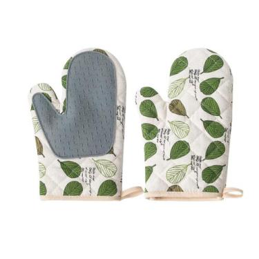 Imagem de Luvas de forno de silicone resistentes ao calor com design de folha ve