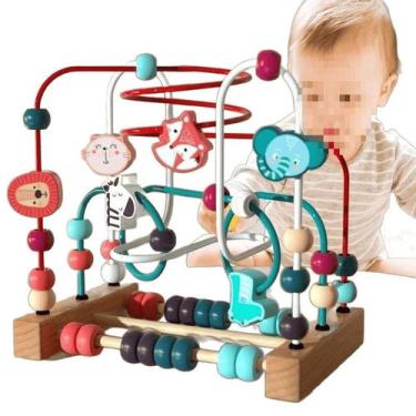 Imagem de Quebra-cabeça de animais de madeira Bead Stringing Toy para bebês - Ta