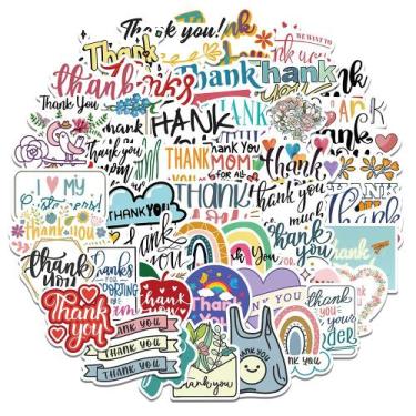 Imagem de Pacote de adesivos Thank You, 40 peças de vinil quadrado à prova d'águ