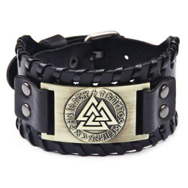 Imagem de Pulseira de couro Nordic Viking Rune para homens, de couro bovino larg