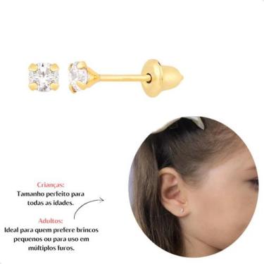 Imagem de Brinco de Ouro 10K 416 Zircônia 2,5mm para Recém Nascidos, Bebês, Cria