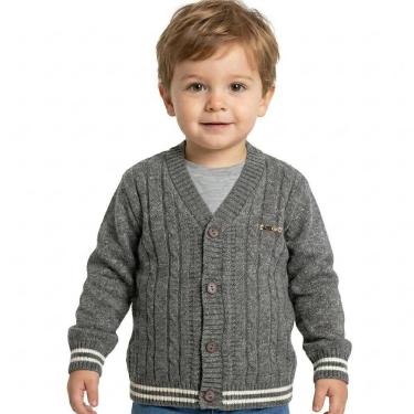 Imagem de Casaco Trança e Canelado Tricô Kids Menino Cinza Escuro