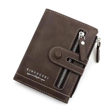 Imagem de Carteira Couro Kingdushi Porta Cartões Moedas Notas Com Ziper, Marrom
