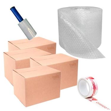 Imagem de Kit Mudança Básico com Caixas de Papelão, Plástico Bolha, Fita cuidado
