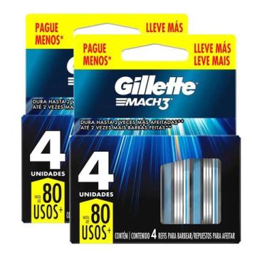 Imagem de KIT 2 uni Carga Gillette Mach3 com 4 unidades 80 Usos - Gillete