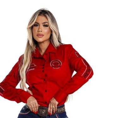Imagem de Camisete Country Manga Longa Vermelha Bordada - Rodeo Farm, M