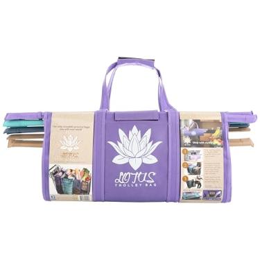 Imagem de Lotus Trolley Bag - Conjunto de 4 Sacolas de Compras Reutilizáveis com Isolamento e Suporte para Ovo/Vinho - Sacos Dobráveis e Laváveis - Ideal para Carros de Compras Médios (Roxo)