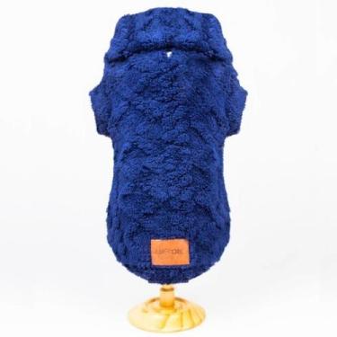 Imagem de Roupa pet para caes e gatos casaco jaquard azul quentinha tamanho p - 