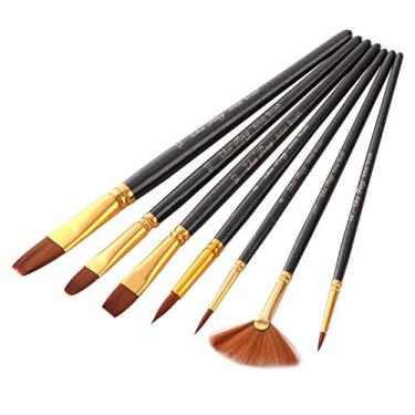 Imagem de Pincéis De Pintura,7 pçs/set Art Paint Brushes Set Round & Flat & Filbert & Fan Tips Pincéis de desenho profissional Cabelo de nylon Cabo de madeira