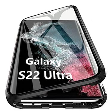 Imagem de Woskko Capa para Galaxy S22 Ultra Magnética, 360° Vidro Temperado Transparente com Adsorção Magnética Metal Alumínio Capa Para-choque para Samsung Galaxy S22 Ultra 7,8" 2022 (Preto)