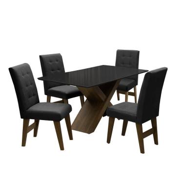 Imagem de Conjunto De Mesa Para Sala de Jantar Preto Dubai 1,35m MDF com 4 Cadeiras Castanho / Preto