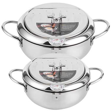 Imagem de frigideira pequena com termômetro Fahrenheit,Fritadeira, fritadeira de aço inoxidável 304 com escorredor de óleo para batatas fritas, batatas fritas, peixe e frango(24cm)