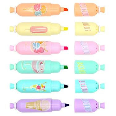 Imagem de Anller 6 canetas marca-texto em forma de salsicha, canetas marcadoras de ponta cinzel, canetas de cores fluorescentes para estudantes, escritório, escola, casa