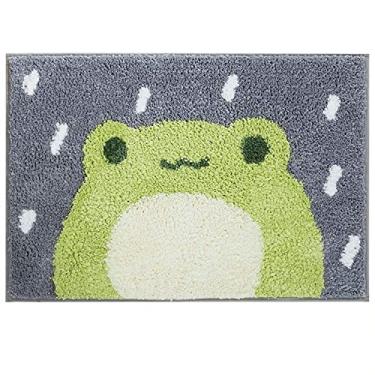 Imagem de Ankah Tapete de Banheiro Fofo Tapete de Chuveiro, Luxuoso Alto Absorvente e Antiderrapante, Lavável na Máquina, Moderno, Little Frog, Verde, 45 cm x 65