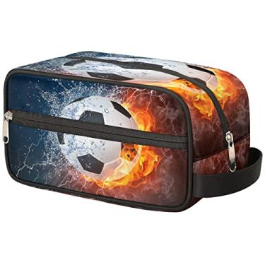 Imagem de Bolsa de higiene pessoal de viagem, kit Dopp de bola de textura de softbol organizador de cosméticos bolsa de maquiagem bolsa de barbear de chuveiro para homens mulheres, Futebol de bombeiro