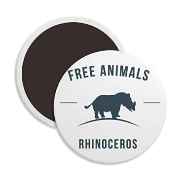 Imagem de Desenho de rinoceronte, desenho animado, contorno azul, cerâmica, ímã de geladeira, decoração de lembrança