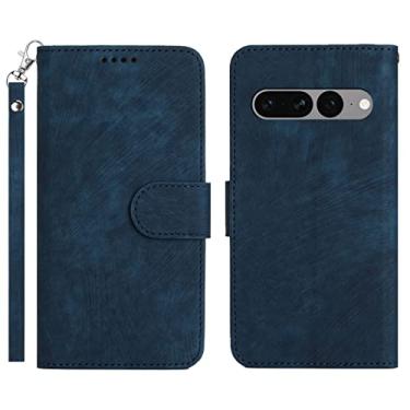 Imagem de YINGDAFENG Capa carteira para Google Pixel 7, capa flip de couro PU com slots para cartão recurso de suporte e fecho magnético alça de pulso à prova de choque TPU interno, azul