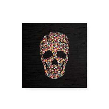 Imagem de Arte Maníacos Quadro decorativo com moldura caixa branca em Madeira - Caveira Triangulos - 30x30cm