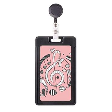Imagem de Estojo retrátil para cartão com listras horizontais nota musical rosa