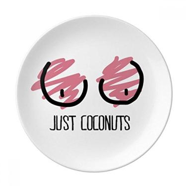 Imagem de Just Coconuts Prato de jantar decorativo de porcelana com desenho divertido e rosa vermelho