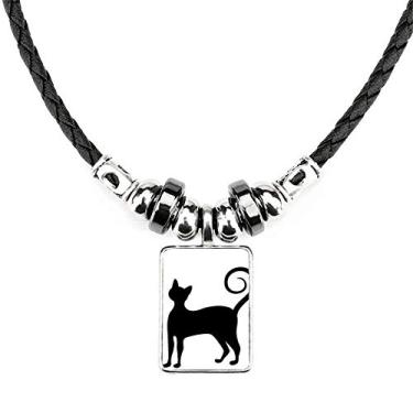 Imagem de DIYthinker Colar de gato preto mewing elegante com desenho de animal, joia com pingente de corda de couro