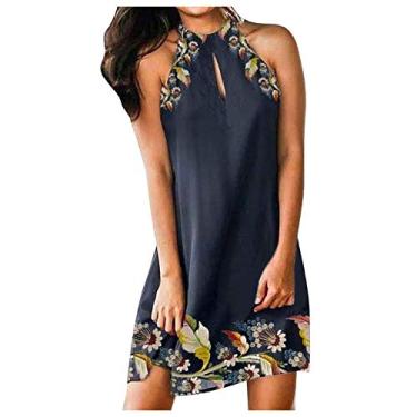 Imagem de SLENDIPLUS Mini vestido feminino de verão 2021 plus size com alças e gola redonda sexy na cintura para balada, Multicor, XXG