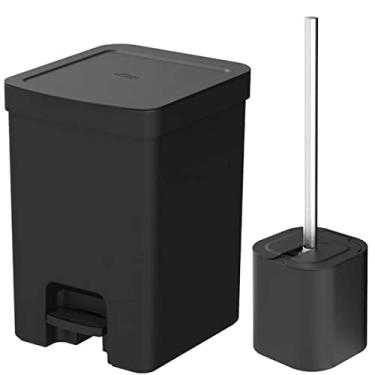 Imagem de Conjunto para Banheiro Lixeira de Pedal 12L Trium e Escova Sanitária com Suporte Dual Preto OU