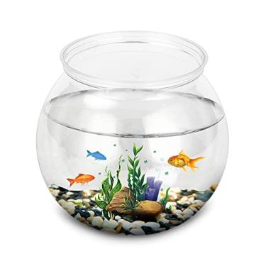 Imagem de Mini peixe, tambor clássico, tigela redonda de plástico transparente, aquário, vista de 360°, peça central de aquário ou terrário, 21 x 18 cm (C)