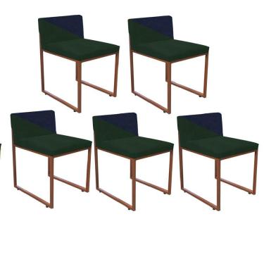 Imagem de Kit 05 Cadeira Lee Duo Sala De Jantar Ferro Bronze Suede Verde E Azul Marinho - Amey Decor