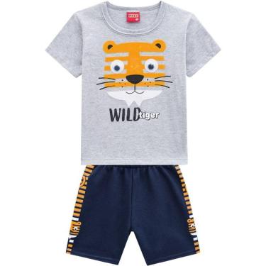 Imagem de Conjunto Infantil Masculino Camiseta + Bermuda Tigre Selvagem Kyly