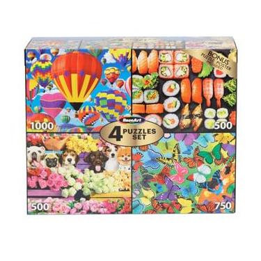 Imagem de Jigsaw Puzzle Set (1000 pc 750 pc 2-500 pc Puzzles) 4 Great Puzzles in one Box Set with Puzzle Storage Bag to Hold The Pieces Hot Air Balloons and Butterflys