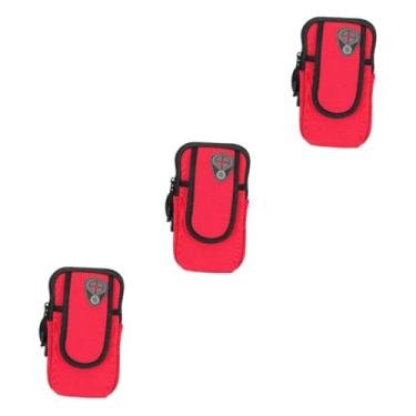 Imagem de Homoyoyo 3 Pecas bolsa de braço esportiva braçadeira para celular bracadeira para celular corrida capa de celular saco de braçadeira Iphone8 Neoprene vermelho
