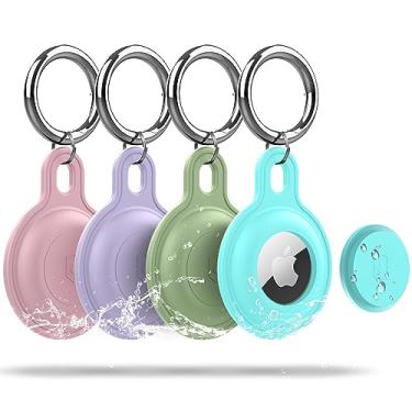 Imagem de Pacote com 4 capas de silicone à prova d'água para Airtags com chaveiro, capa protetora para rastreador de chave Apple Air Tag, compatível com acessórios Apple AirTag (4 cores)