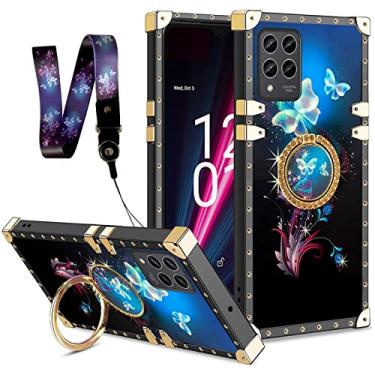 Imagem de nancheng Capa para T-Mobile Revvl 6 Pro/Revvl 6X Pro 5G meninas mulheres borboleta preta fantasia capa quadrada com anel suporte cordão protetor contra quedas capa para T-Mobile T Phone Pro 5G (2022)