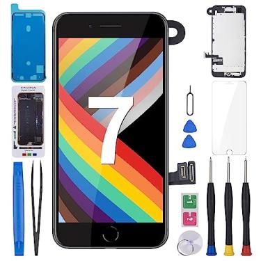 Imagem de BESJMYT Tela de substituição para iPhone 7 preta com botão Home de 4,7 polegadas, montagem completa, tela LCD sensível ao toque, digitalizador, vidro fixo montado com kit de ferramentas de reparo do