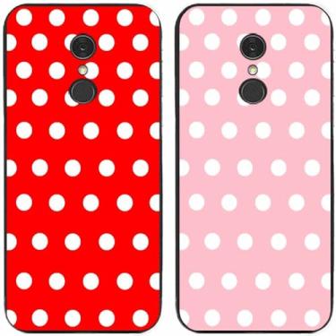 Imagem de 2 peças de capa de telefone traseira de silicone em gel TPU com bolinhas vermelhas e rosa para LG Series (LG Q7 / Q7+)