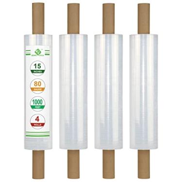 Imagem de BOMEI PACK Envoltório de filme extensível - Embalagem extensível de plástico transparente industrial 30 metros calibre 80 pacotes com alça, embalagem de paletes para embalagem, suprimentos de