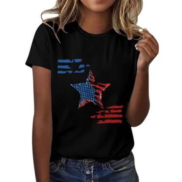 Imagem de Camisetas patrióticas femininas do Memorial Day, camisetas estampadas de manga curta camisetas patrióticas, Preto, M