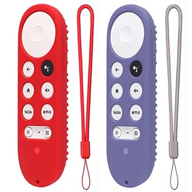 Imagem de Pacote com 2 capas de silicone para Chromecast com Google TV 2020 Voice Remote Capa protetora para controle remoto Chromecast 2020 (vermelho + cinza lavanda)