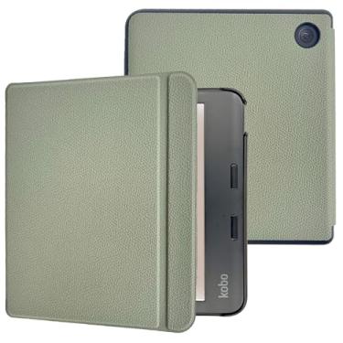 Imagem de Caweet Capa para Kobo Libra Color (Modelo: N428, versão 2024), capa de couro PU ultraleve com despertar/hibernar automaticamente, verde